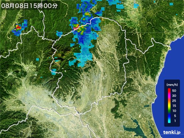 栃木県の雨雲レーダー(2016年08月08日)