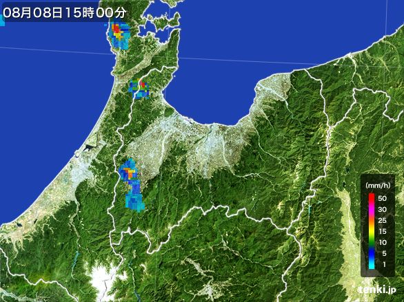 富山県の雨雲レーダー(2016年08月08日)