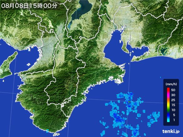 三重県の雨雲レーダー(2016年08月08日)