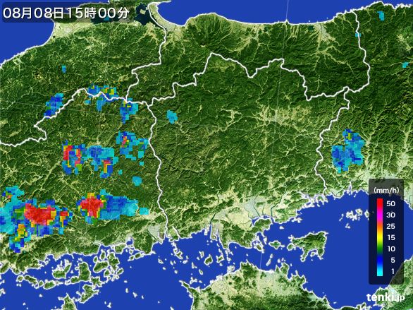 岡山県の雨雲レーダー(2016年08月08日)