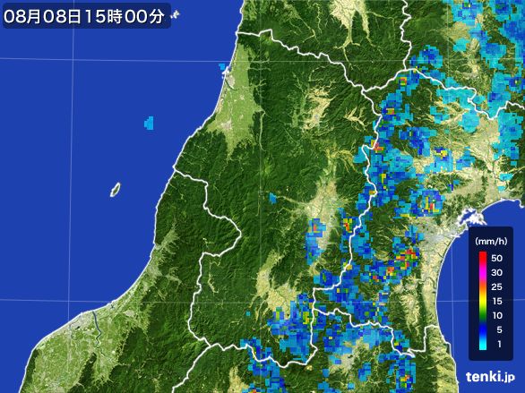 山形県の雨雲レーダー(2016年08月08日)