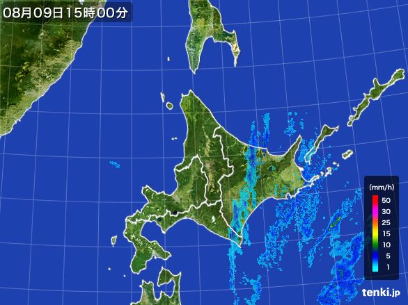 北海道地方の雨雲レーダー(2016年08月09日)