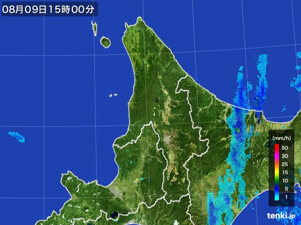 道北の雨雲レーダー(2016年08月09日)