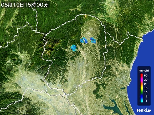 栃木県の雨雲レーダー(2016年08月10日)