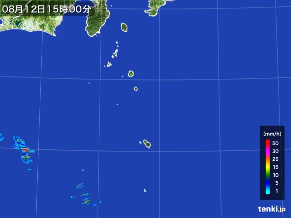 伊豆諸島(東京都)の雨雲レーダー(2016年08月12日)