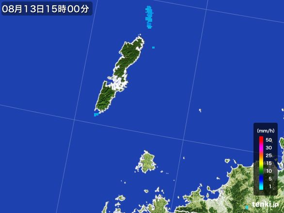 壱岐・対馬(長崎県)の雨雲レーダー(2016年08月13日)