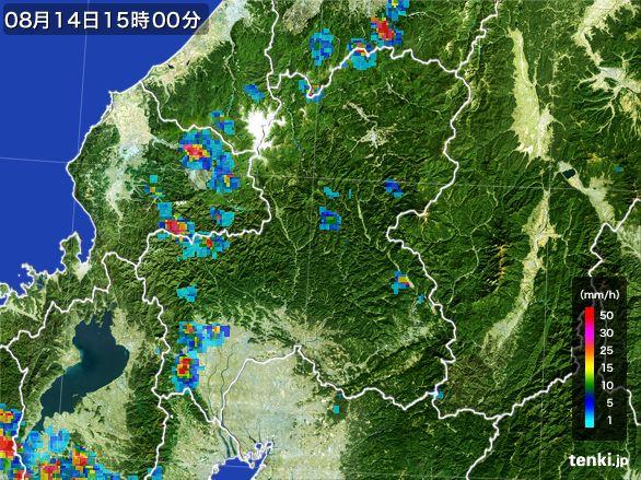 岐阜県の雨雲レーダー(2016年08月14日)