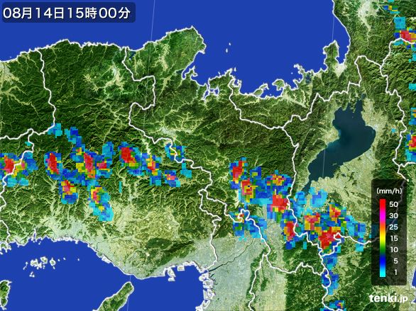 京都府の雨雲レーダー(2016年08月14日)