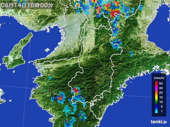 奈良県の雨雲レーダー(2016年08月14日)