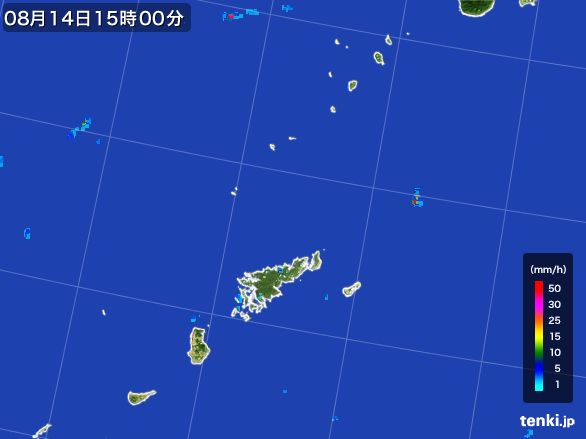 奄美諸島(鹿児島県)の雨雲レーダー(2016年08月14日)