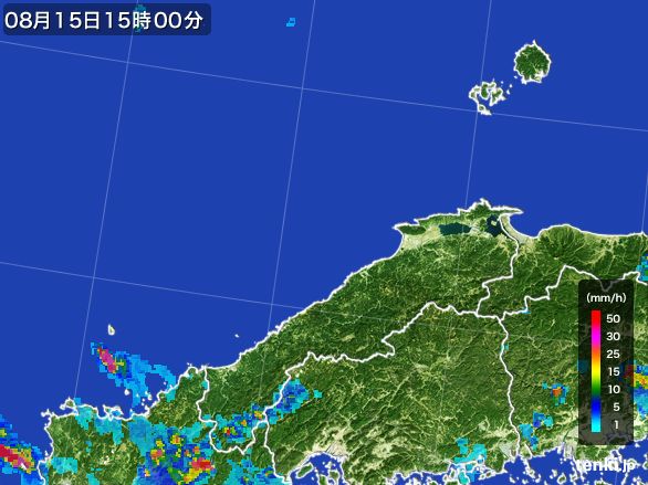 島根県の雨雲レーダー(2016年08月15日)