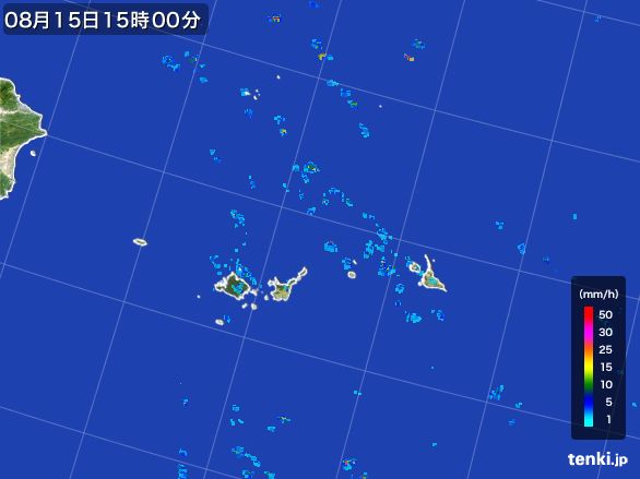 宮古・石垣・与那国(沖縄県)の雨雲レーダー(2016年08月15日)