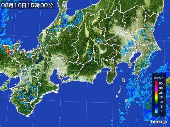 東海地方の雨雲レーダー(2016年08月16日)