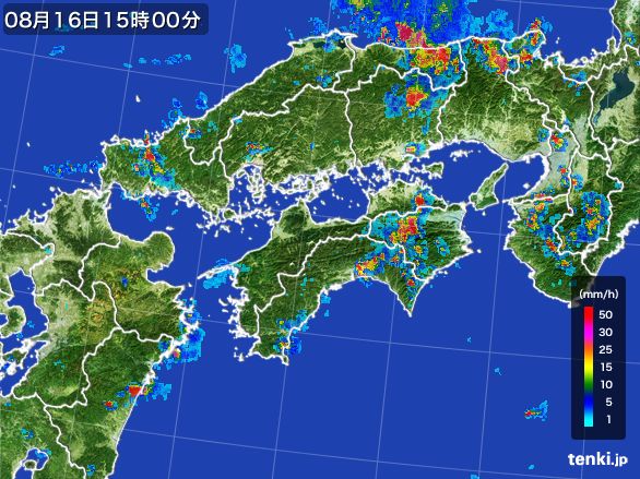 四国地方の雨雲レーダー(2016年08月16日)