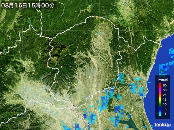 栃木県の雨雲レーダー(2016年08月16日)