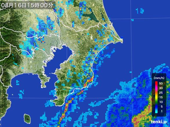 千葉県の雨雲レーダー(2016年08月16日)