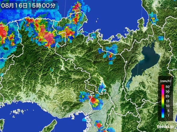 京都府の雨雲レーダー(2016年08月16日)