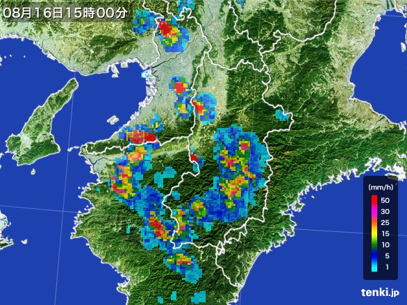 奈良県の雨雲レーダー(2016年08月16日)