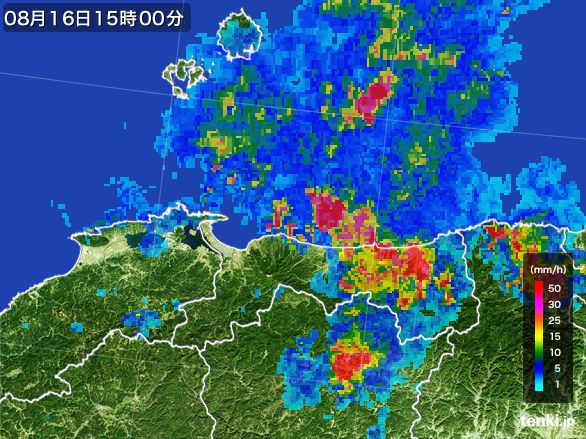 鳥取県の雨雲レーダー(2016年08月16日)