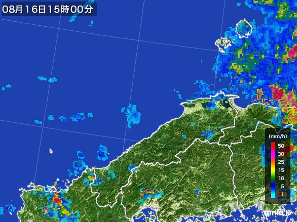 島根県の雨雲レーダー(2016年08月16日)