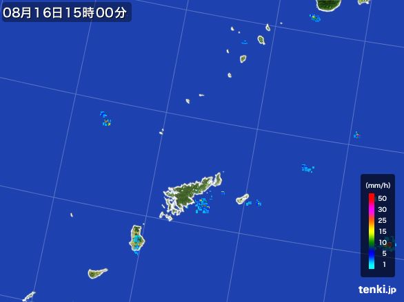奄美諸島(鹿児島県)の雨雲レーダー(2016年08月16日)