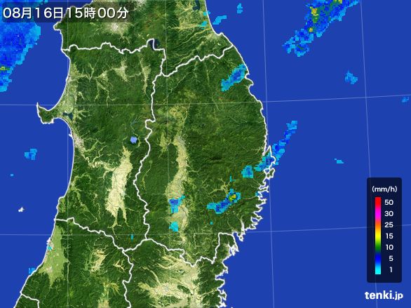 岩手県の雨雲レーダー(2016年08月16日)