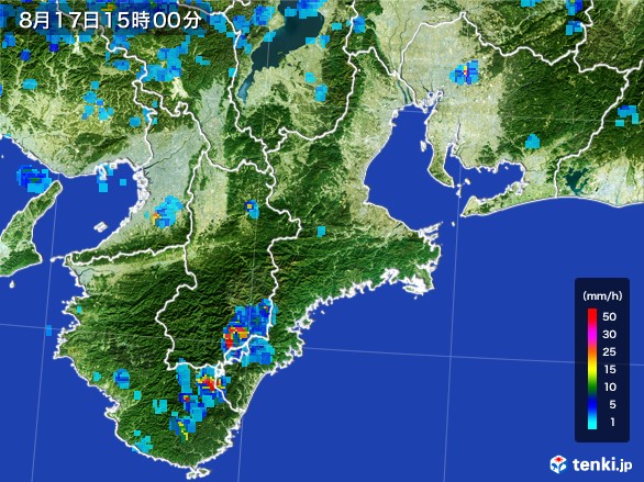 三重県の雨雲レーダー(2016年08月17日)