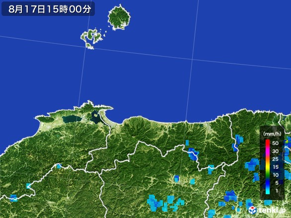 鳥取県の雨雲レーダー(2016年08月17日)