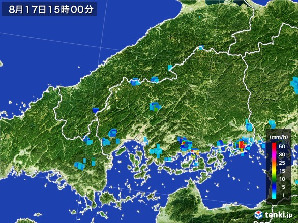 広島県の雨雲レーダー(2016年08月17日)
