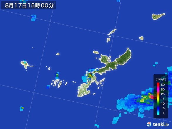 沖縄県の雨雲レーダー(2016年08月17日)