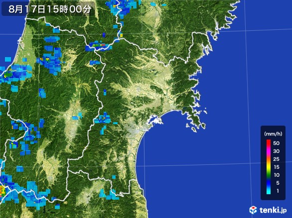 宮城県の雨雲レーダー(2016年08月17日)