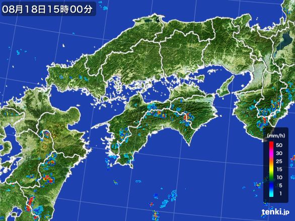 四国地方の雨雲レーダー(2016年08月18日)