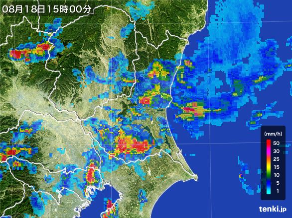 茨城県の雨雲レーダー(2016年08月18日)