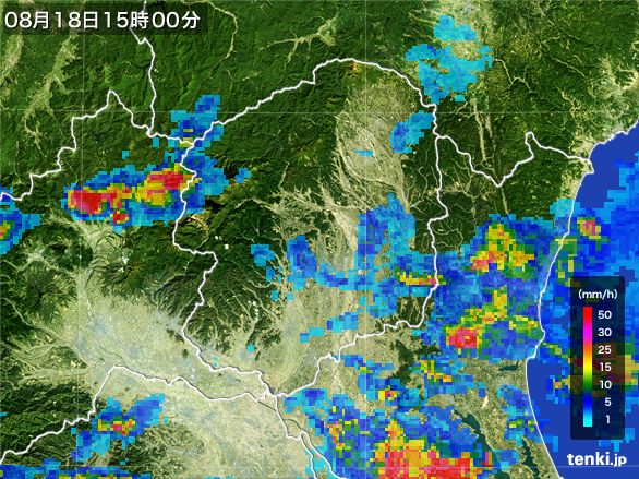 栃木県の雨雲レーダー(2016年08月18日)