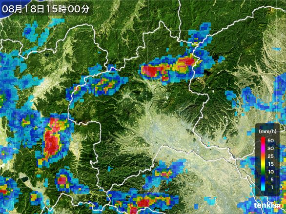 群馬県の雨雲レーダー(2016年08月18日)