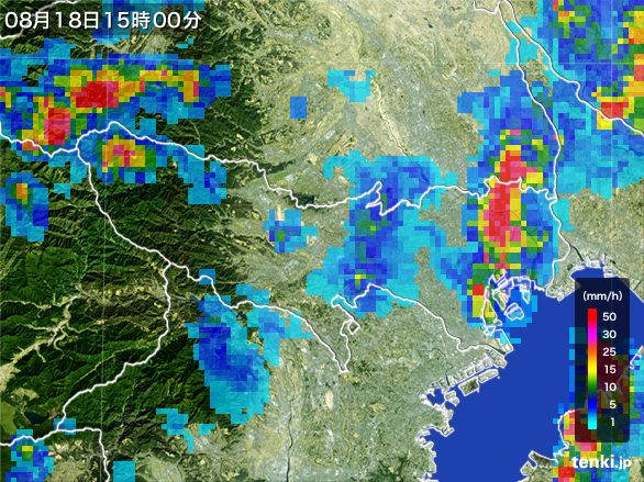 東京都の雨雲レーダー(2016年08月18日)