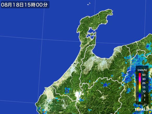 石川県の雨雲レーダー(2016年08月18日)