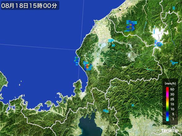 福井県の雨雲レーダー(2016年08月18日)