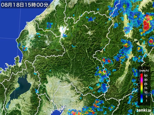 岐阜県の雨雲レーダー(2016年08月18日)