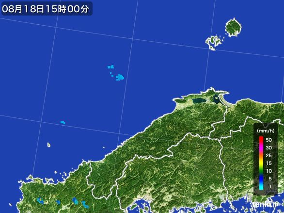 島根県の雨雲レーダー(2016年08月18日)