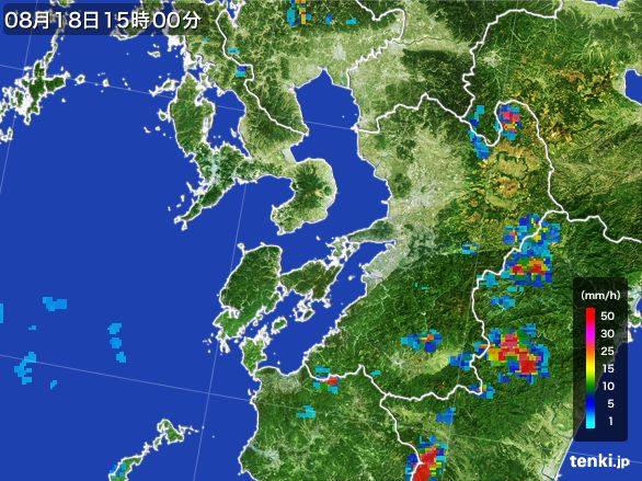 熊本県の雨雲レーダー(2016年08月18日)
