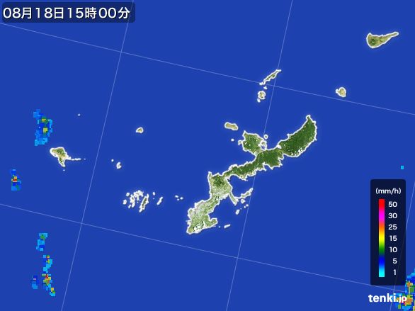 沖縄県の雨雲レーダー(2016年08月18日)