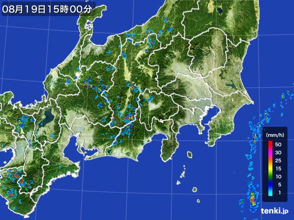 関東・甲信地方の雨雲レーダー(2016年08月19日)
