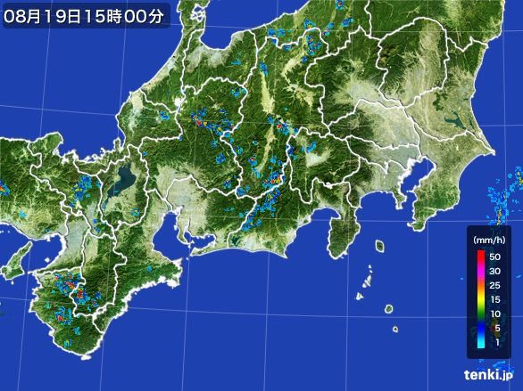 東海地方の雨雲レーダー(2016年08月19日)