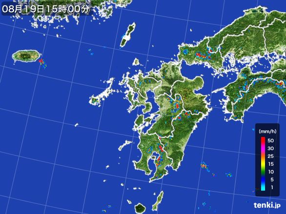 九州地方の雨雲レーダー(2016年08月19日)