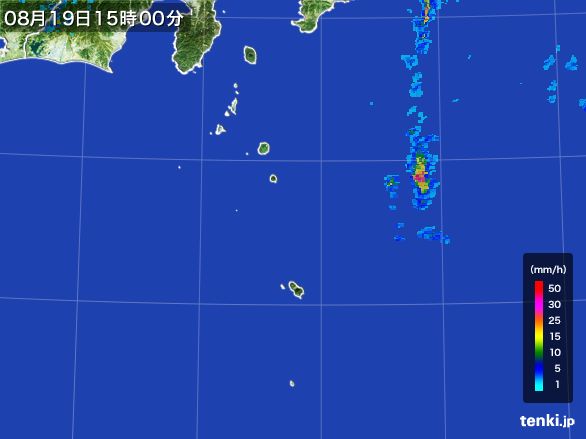 伊豆諸島(東京都)の雨雲レーダー(2016年08月19日)