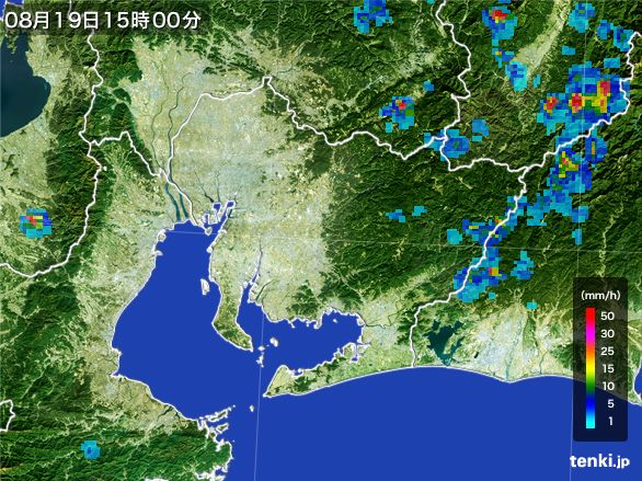 愛知県の雨雲レーダー(2016年08月19日)