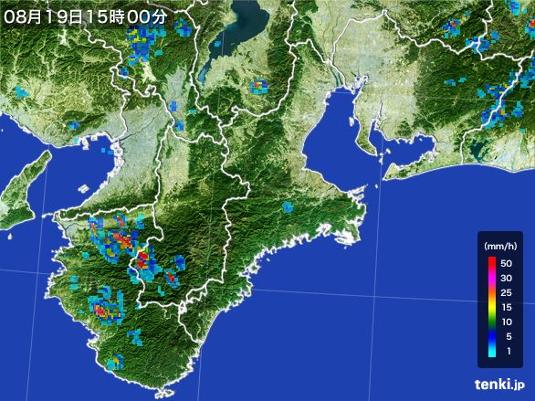 三重県の雨雲レーダー(2016年08月19日)