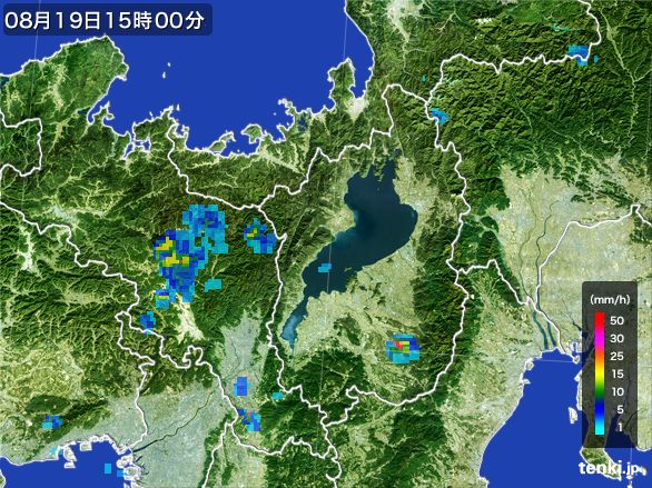 滋賀県の雨雲レーダー(2016年08月19日)