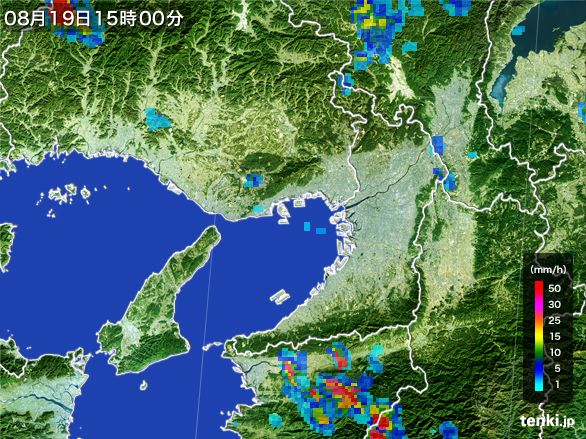 大阪府の雨雲レーダー(2016年08月19日)